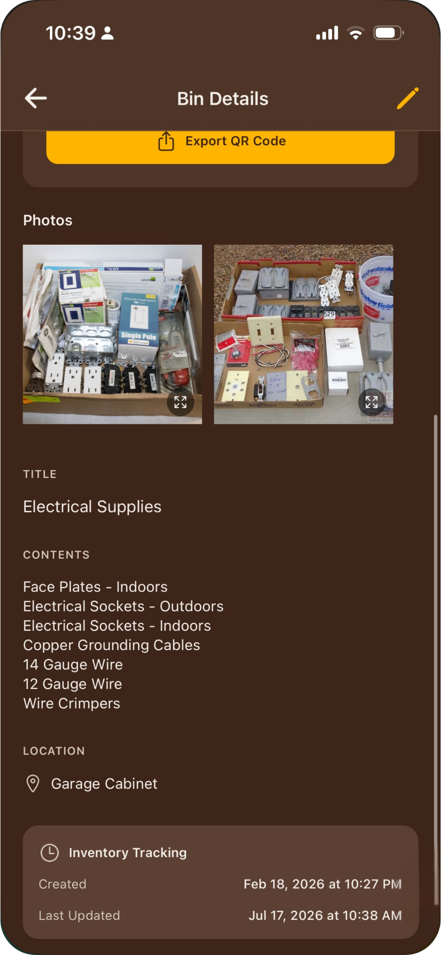 Bin details